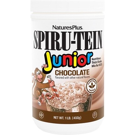 

NaturesPlus SPIRU-TEIN Junior Шоколадный протеиновый порошок на растительной основе для детей, 1 фунт Nature's Plus