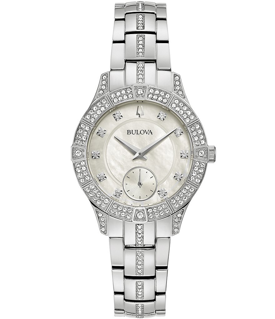 цена Женские аналоговые кварцевые часы Bulova Phantom с браслетом из нержавеющей стали, серебро