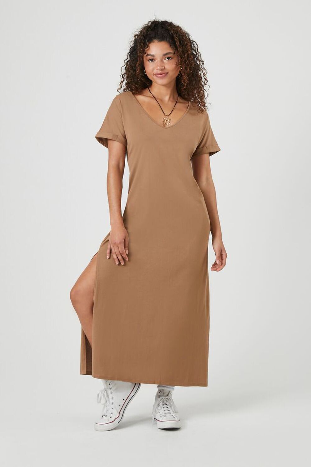 

Платье макси с боковым разрезом Forever 21, мокка