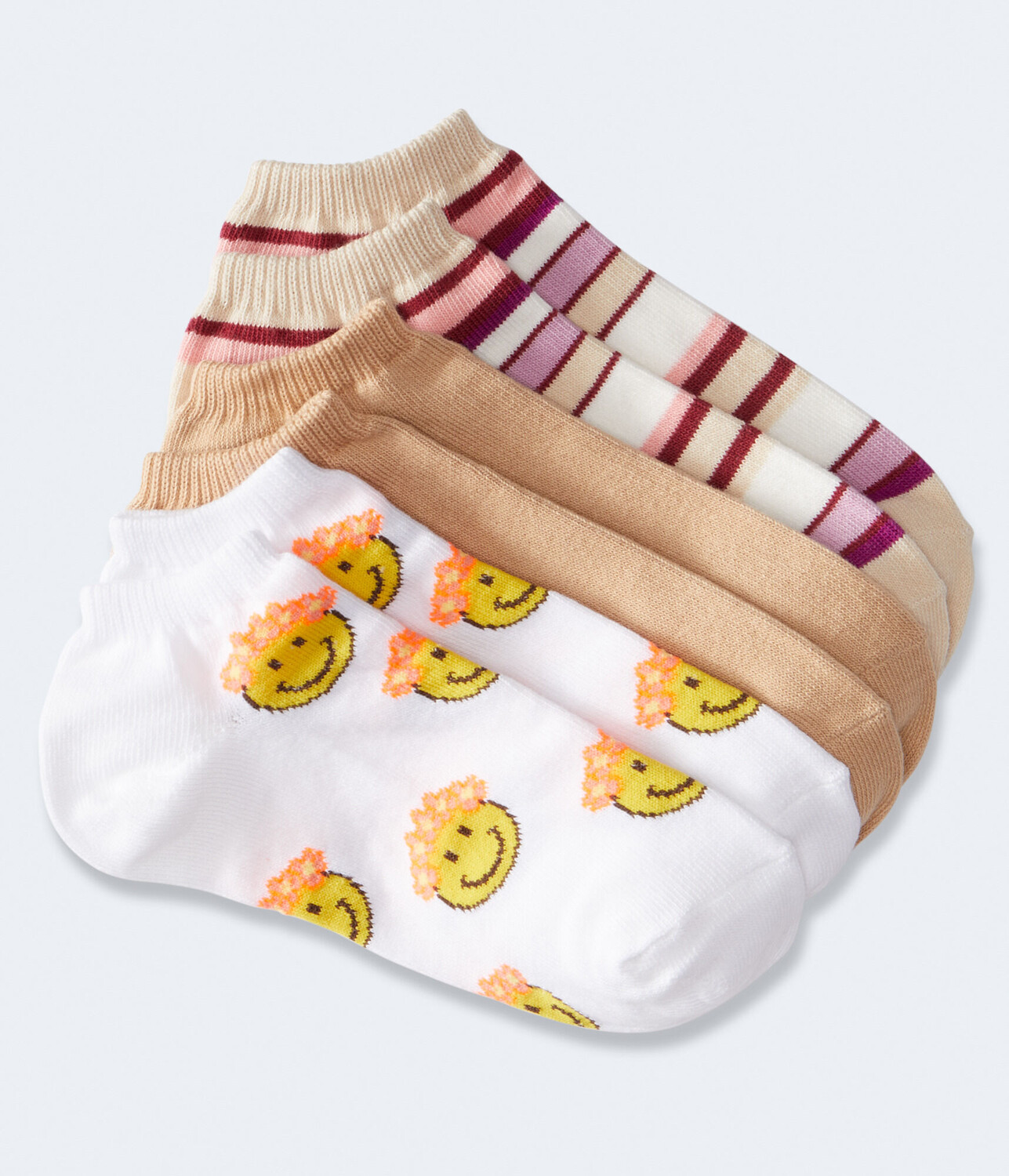 

Носки до щиколотки Flower Crown Smiley Face, 3 пары носков Aeropostale, белый