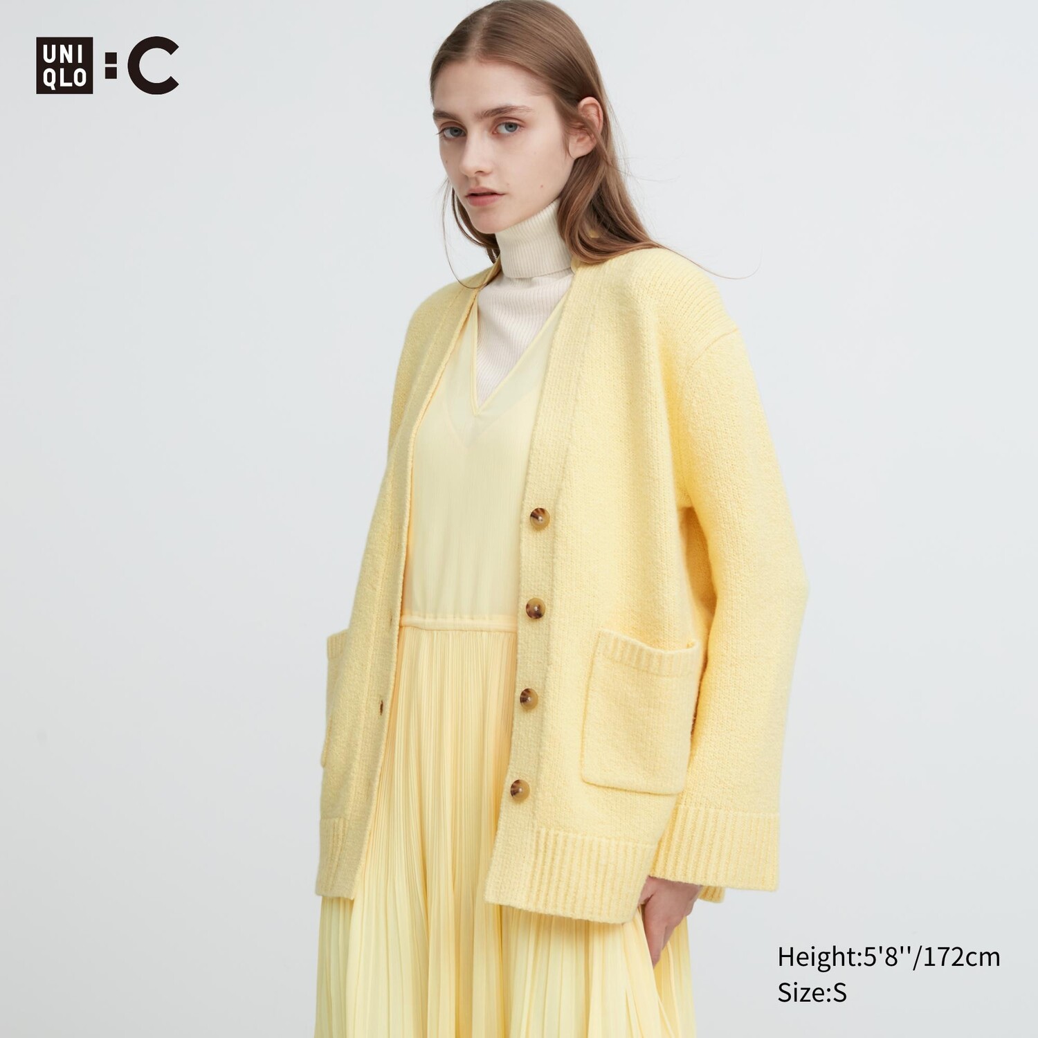 

Кардиган мягкой вязки с расклешенным V-образным вырезом Uniqlo, желтый