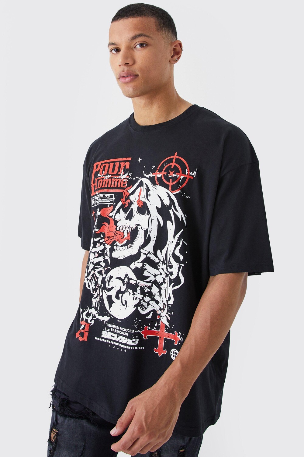 

Футболка оверсайз grim reeper с графикой tall Boohoo, черный
