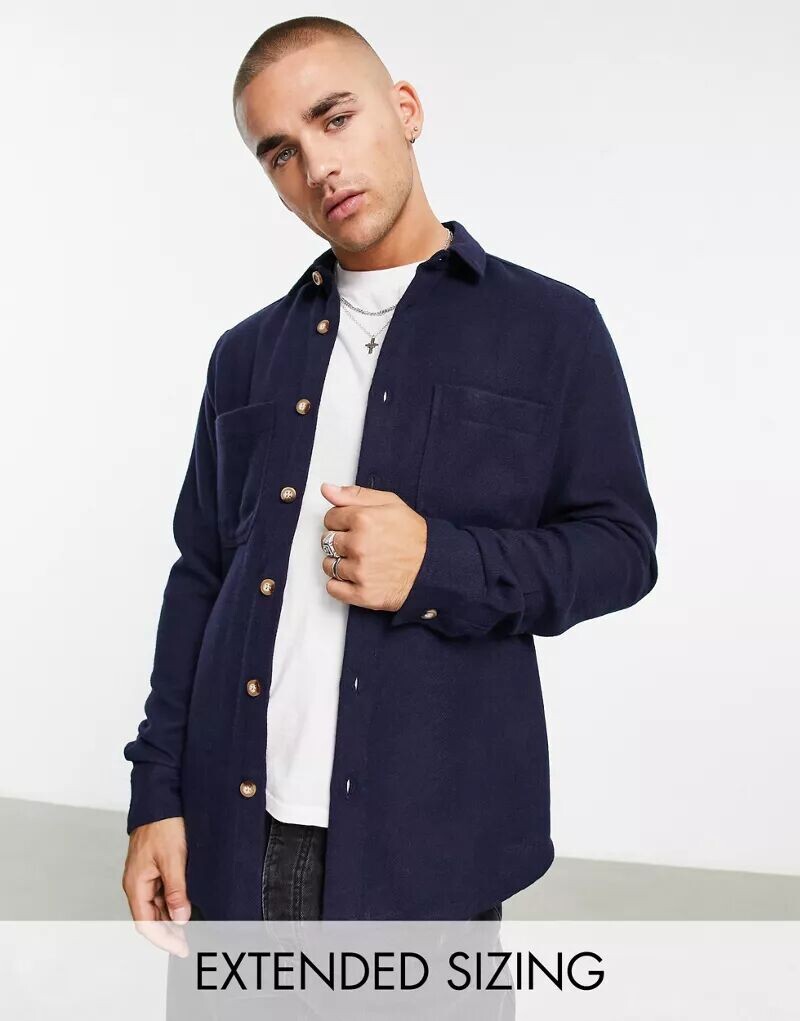 

Темно-синяя куртка-рубашка из смесовой шерсти ASOS