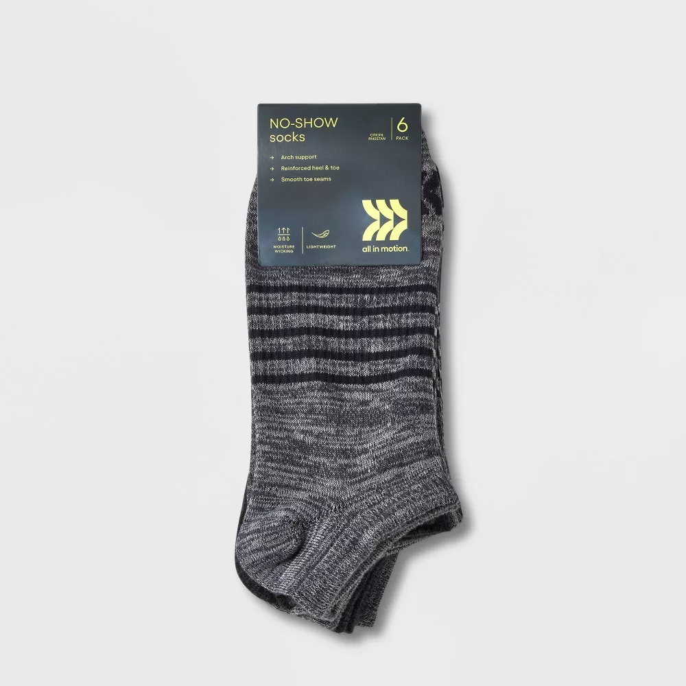 

Мужские полосатые легкие носки Random Feed 6 пар - All In Motion, цвет Gray/Black