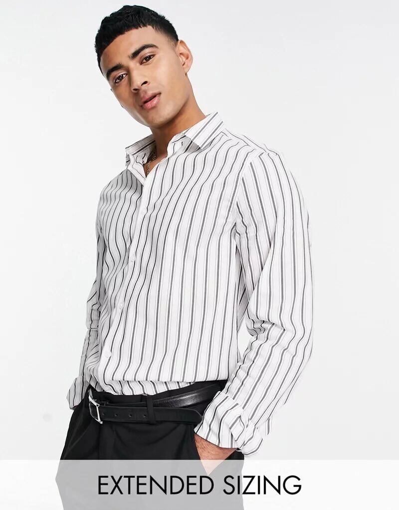 

Деловая рубашка узкого кроя в белую полоску ASOS