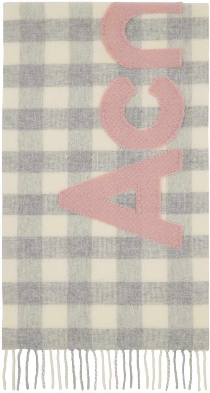 

Серо-белый шарф с логотипом в клетку Acne Studios, цвет Grey/Pink