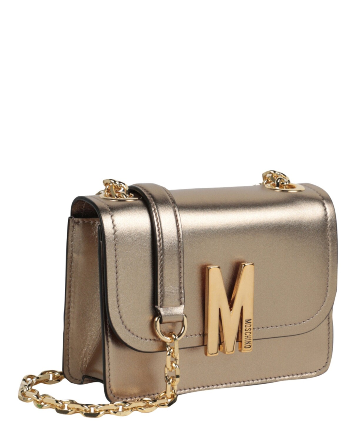 

Кожаная сумка через плечо с металлизированным логотипом M Moschino, бежевый
