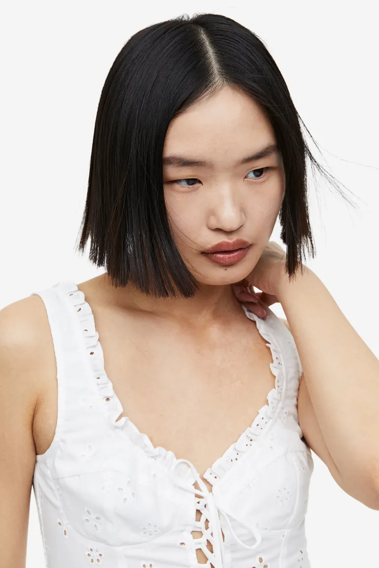 

Топ с английской вышивкой и кружевом H&M, белый