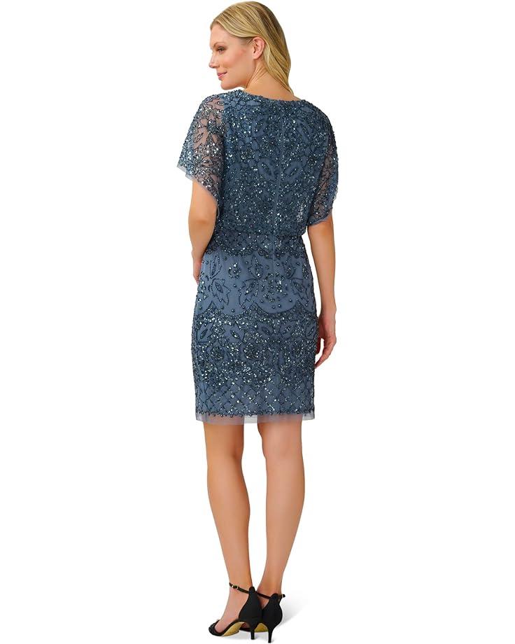 цена Платье Adrianna Papell Flutter Sleeve Beaded Cocktail Dress, цвет Dusty Blue