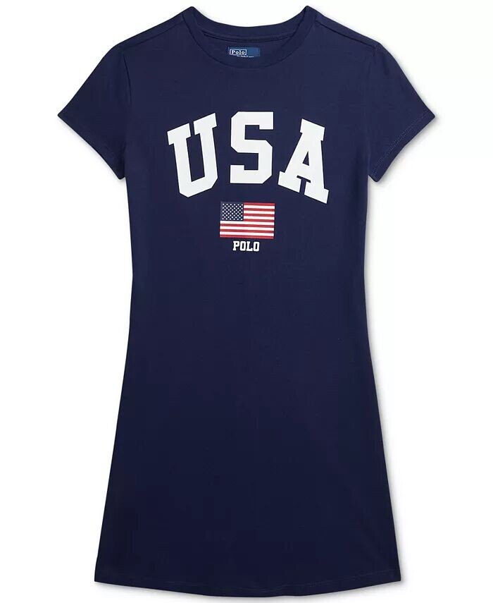 

Платье-футболка из хлопка Big Girls Team USA Polo Ralph Lauren, синий