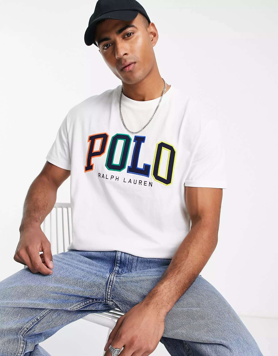 

Белая классическая футболка оверсайз с логотипом ombre Polo Ralph Lauren, Белый