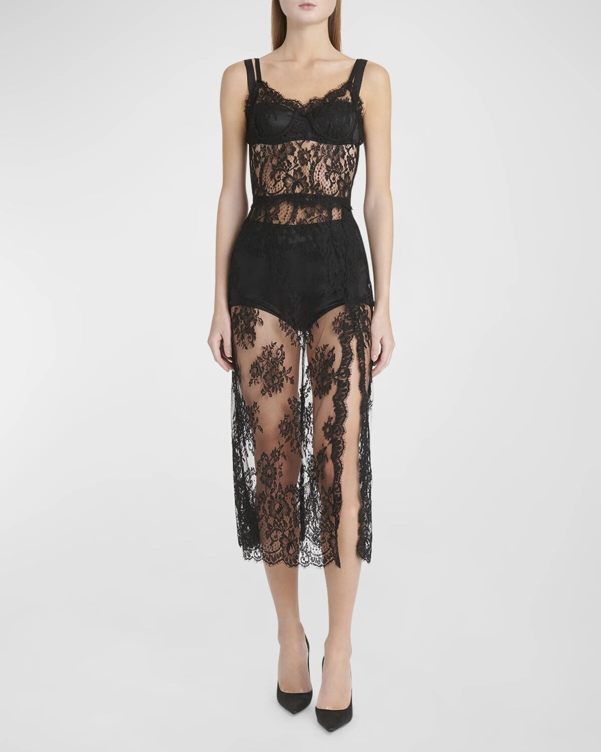 

Платье миди с кружевом-бюстье Pizzo Chantilly Dolce&Gabbana, цвет Black