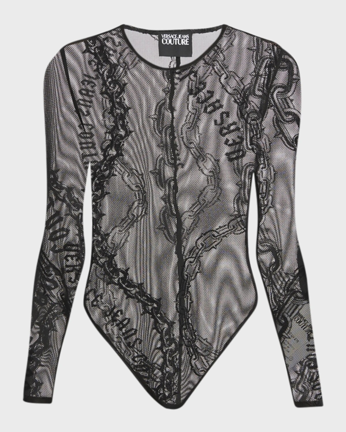 

Боди из сетки с длинными рукавами Versace Jeans Couture, черный