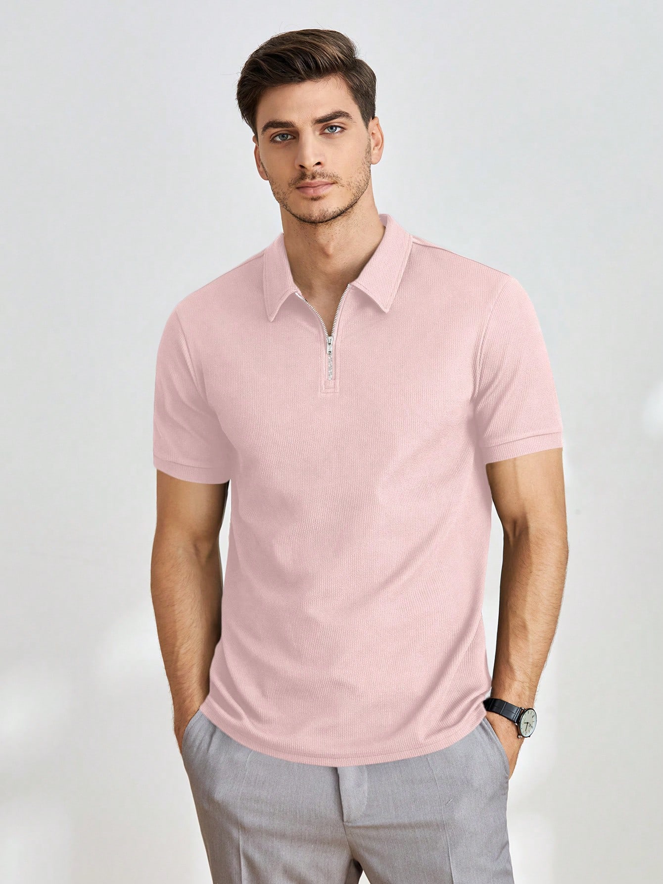 Мужская однотонная рубашка-поло с короткими рукавами Manfinity Homme, розовый