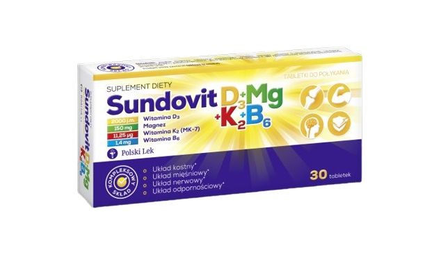 Витамин Д3 в таблетках Sundovit D3 + Mg + K2 + B6 Tabletki, 30 шт