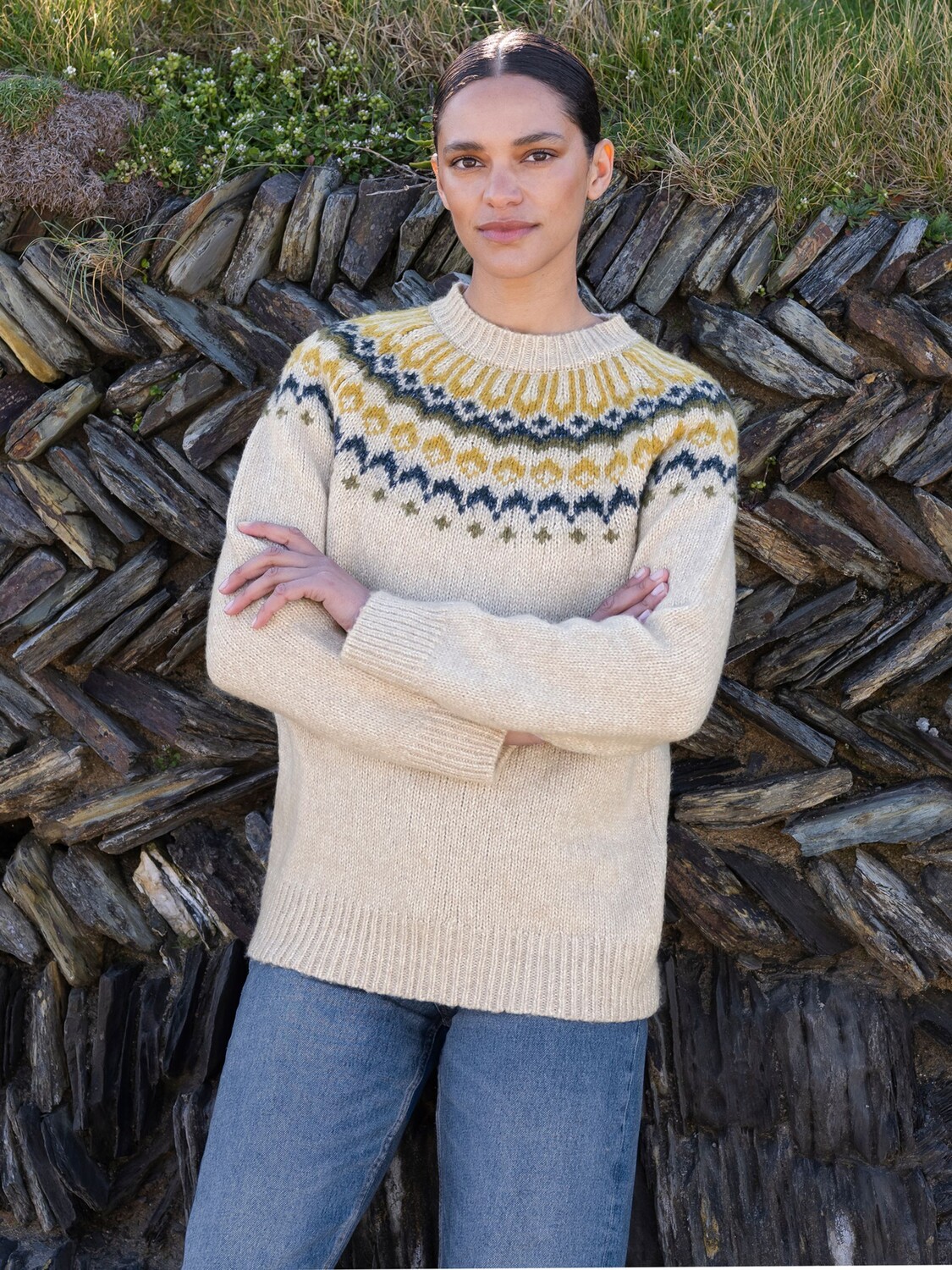 

Джемпер из смесового хлопка Celtic & Co. Luxe Fair Isle, овсяный