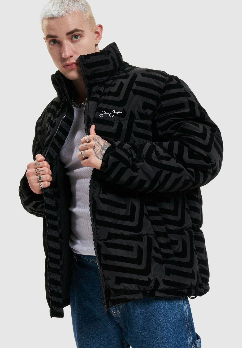 Зимняя куртка Script Logo Geometric Aop Puffer Sean John, черный