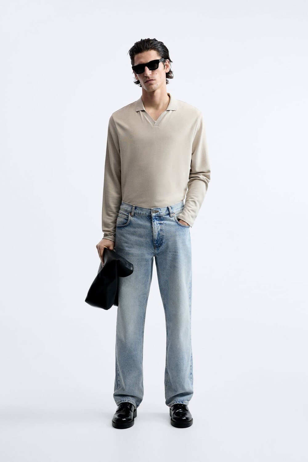 

Трикотажная футболка поло с открытием ZARA, серый
