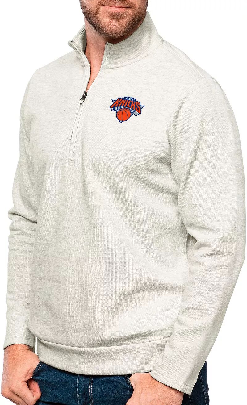 Мужской джемпер Antigua New York Knicks светло-серого цвета с застежкой-молнией ¼ Heather Gambit