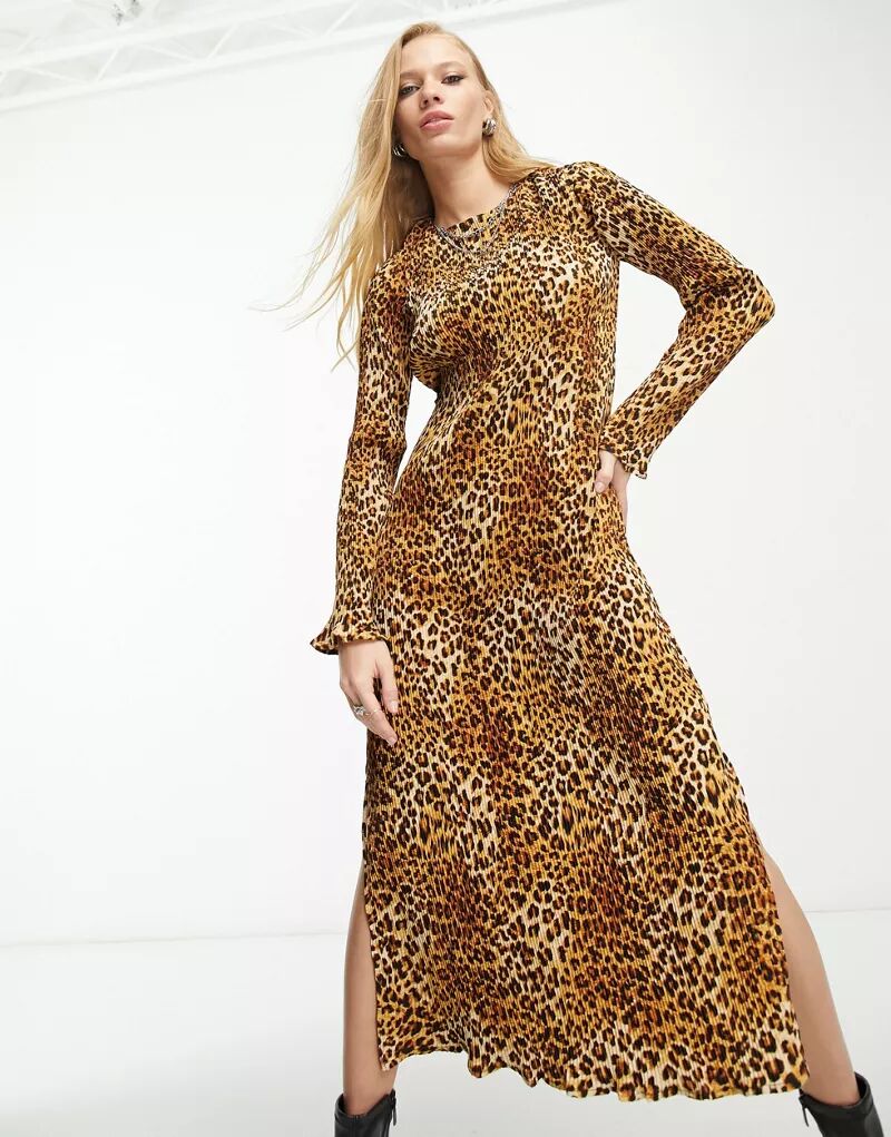 Плиссированное платье миди Violet Romance с леопардовым принтом