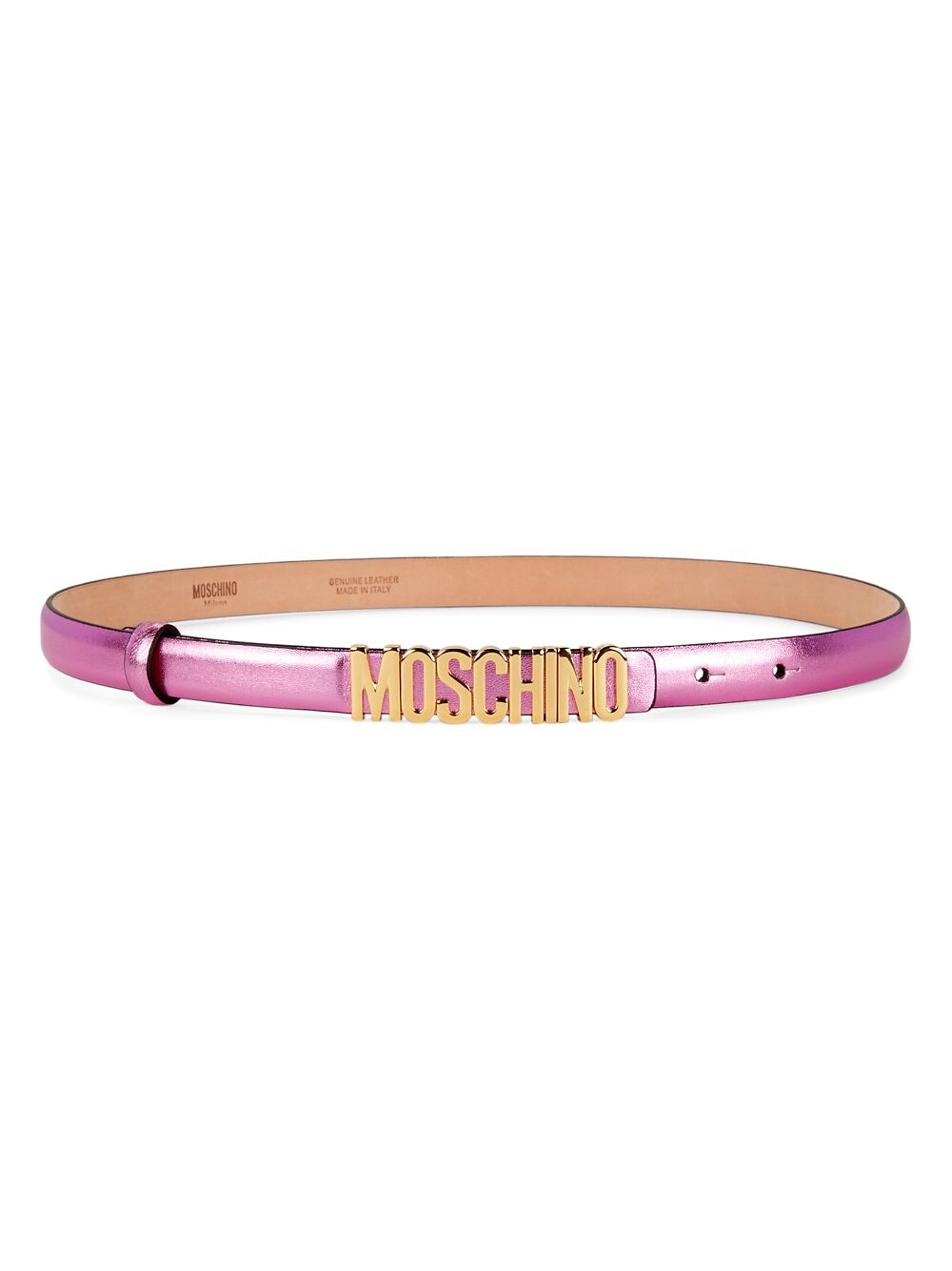 

Кожаный ремень с металлическим логотипом Moschino, розовый