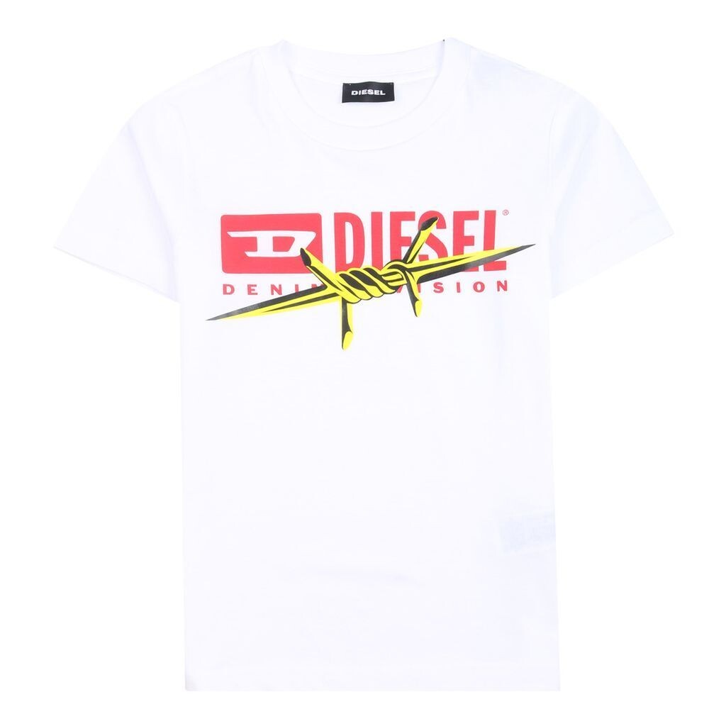 

Белая футболка с логотипом из колючей проволоки Diesel, белый