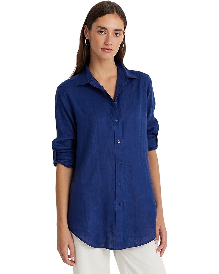 

Рубашка LAUREN Ralph Lauren Petite Linen Roll Tab–Sleeve Shirt, цвет Indigo Sail