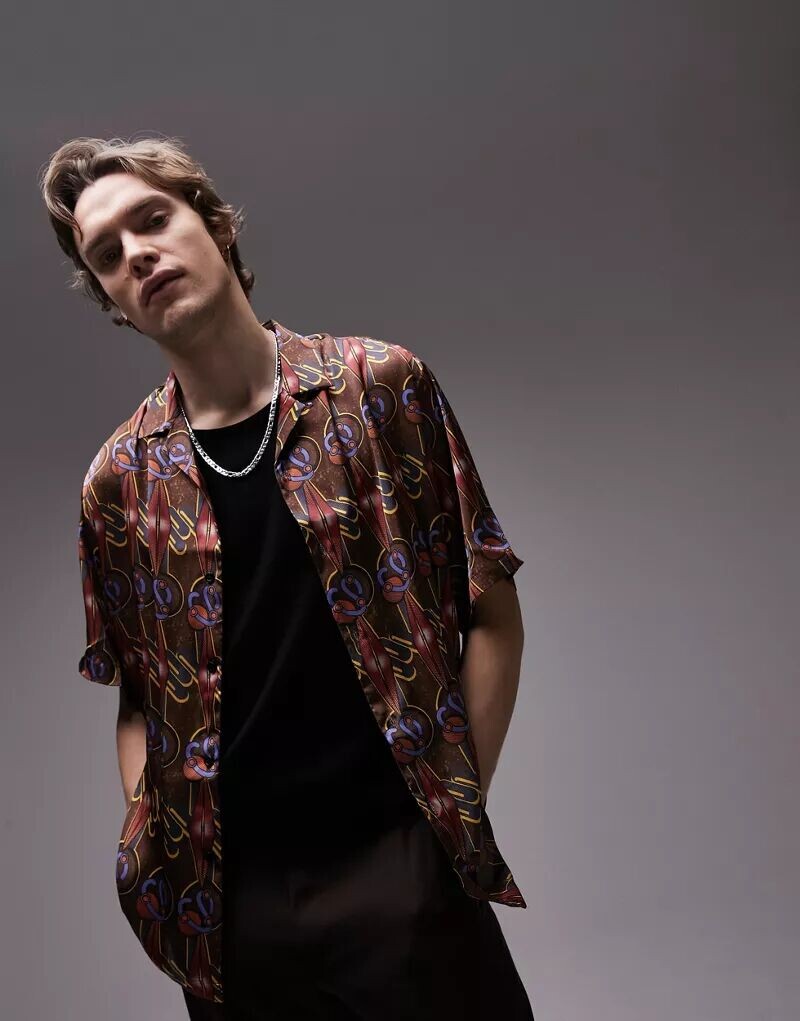 

Атласная рубашка с принтом Argyle Topman (Коричневый)