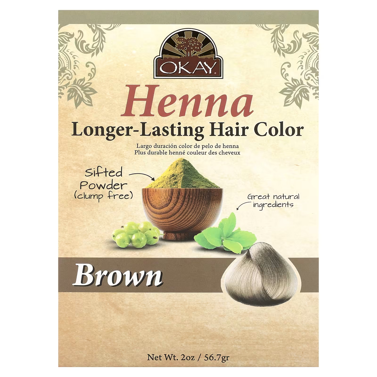 цена Хорошо Pure Naturals Хна, стойкая краска для волос, коричневый, 2 унции (56,7 г) Okay Pure Naturals