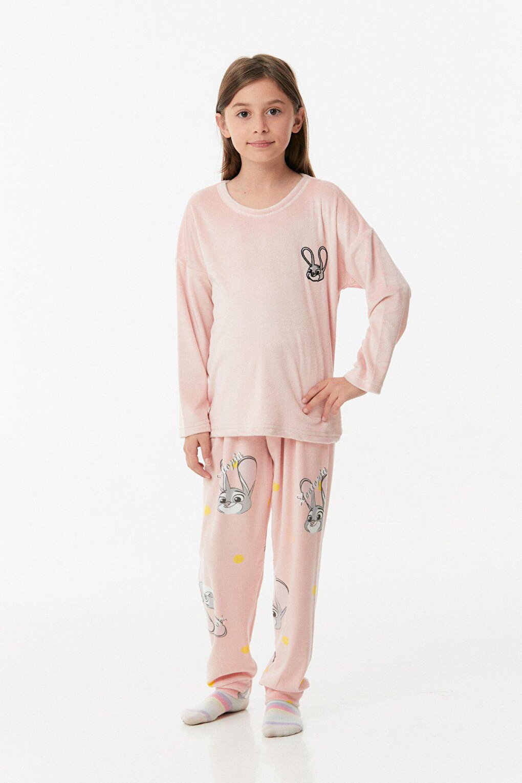 Пижамный комплект для девочки с вышивкой и круглым вырезом Fullamoda