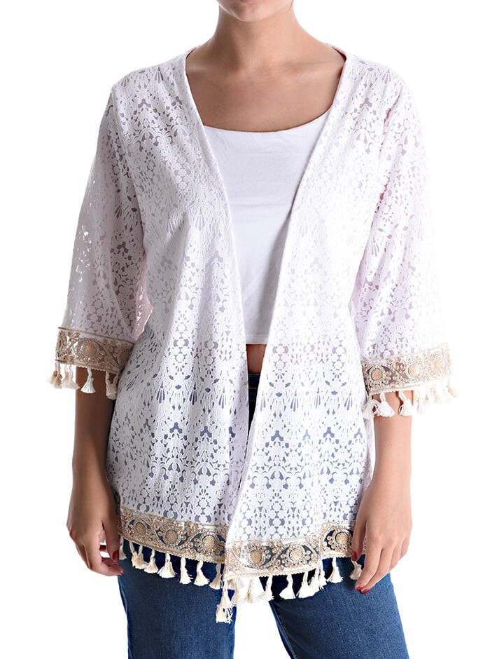 

Пальто Devoré Duster с рукавом 3/4 с бахромой, белый