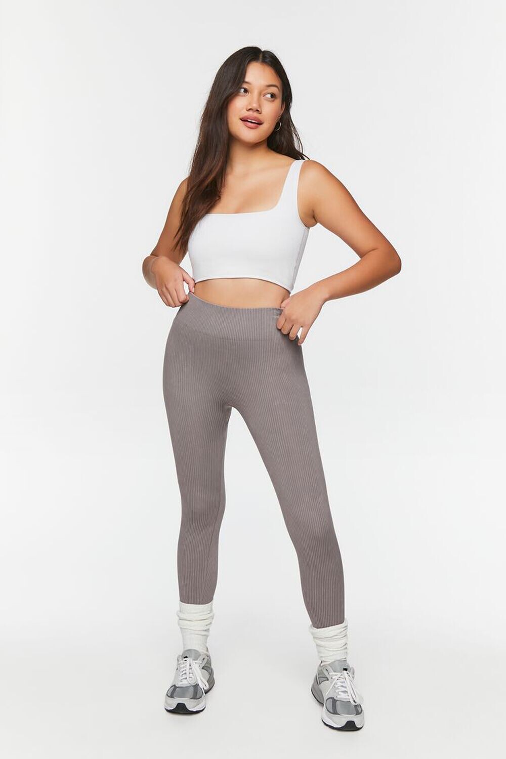

Леггинсы в рубчик с минеральной стиркой Forever 21, серый
