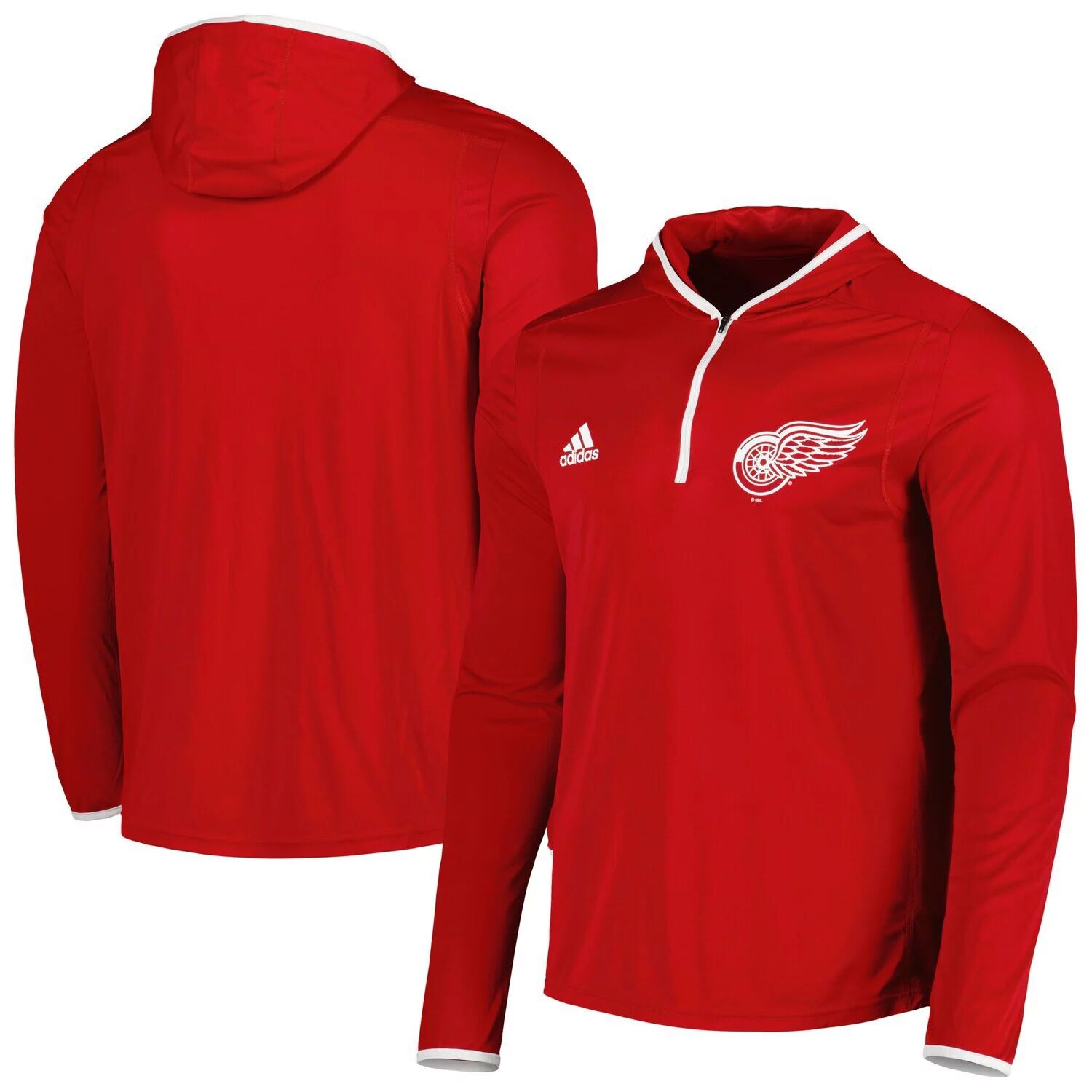 

Мужская футболка с капюшоном и молнией до четверти с длинным рукавом adidas Red Detroit Red Wings Team