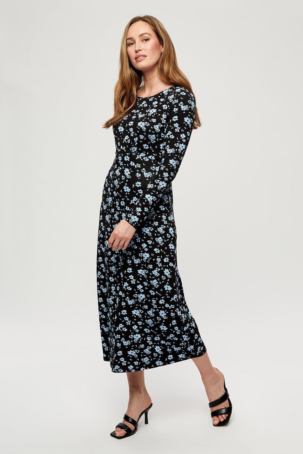 

Синее платье миди в стиле ампир с длинными рукавами в стиле Ditsy Spot Dorothy Perkins, черный