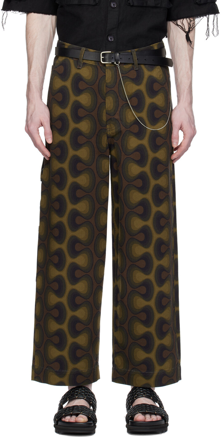 

Джинсы цвета хаки с графическим рисунком Dries Van Noten
