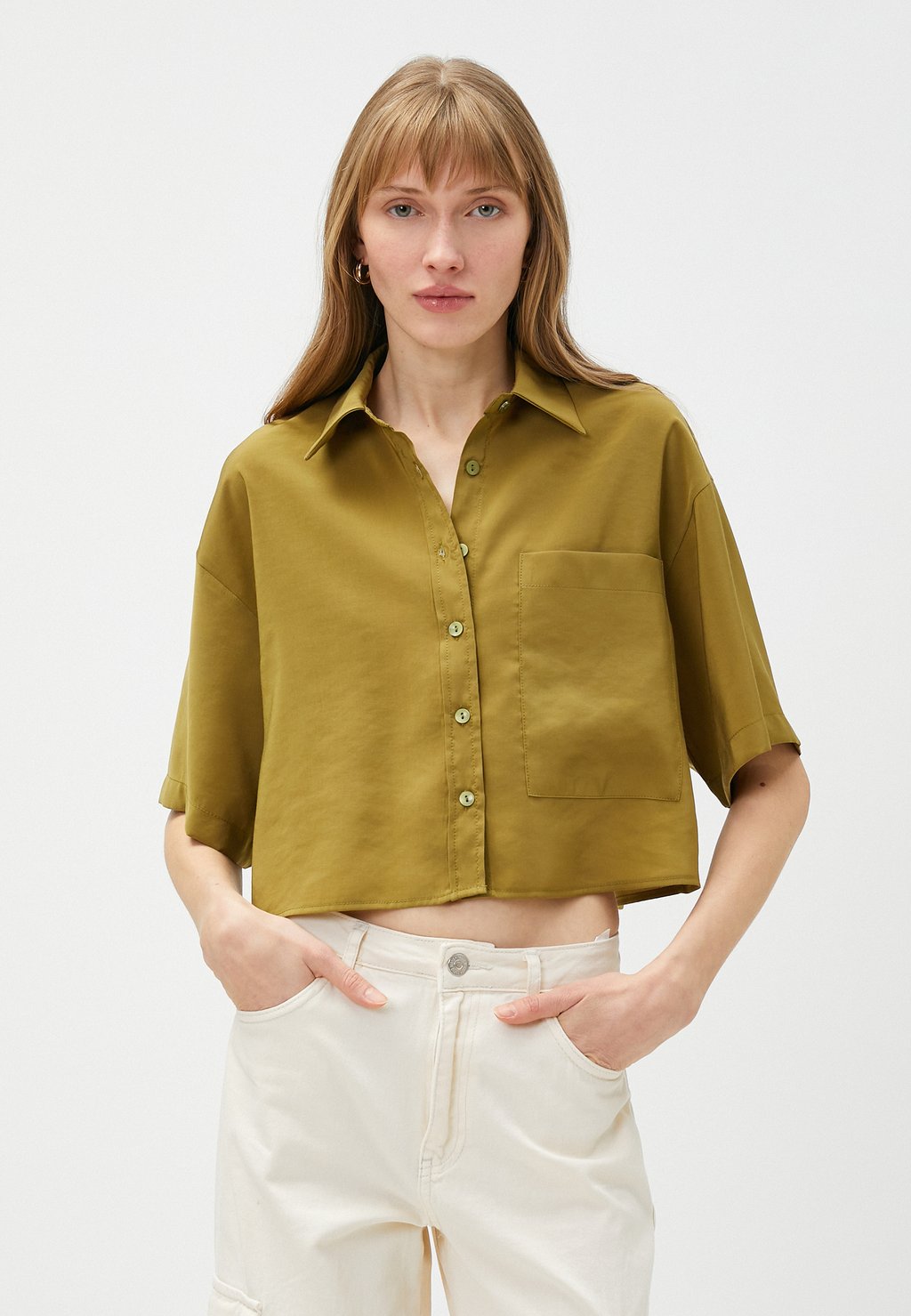 Рубашка Koton с карманом, хаки цена и фото