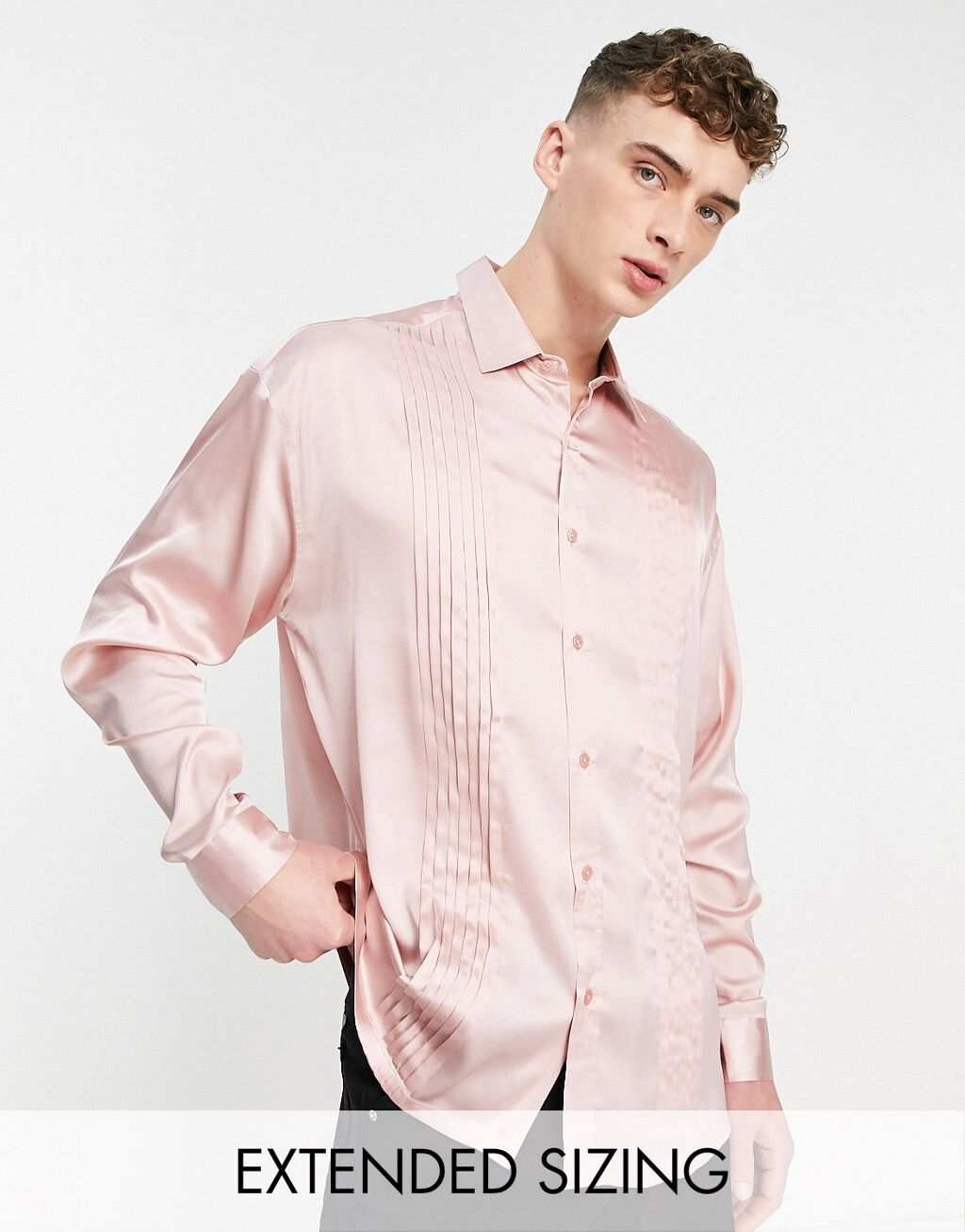 

Розовая атласная рубашка оверсайз со складками спереди ASOS DESIGN