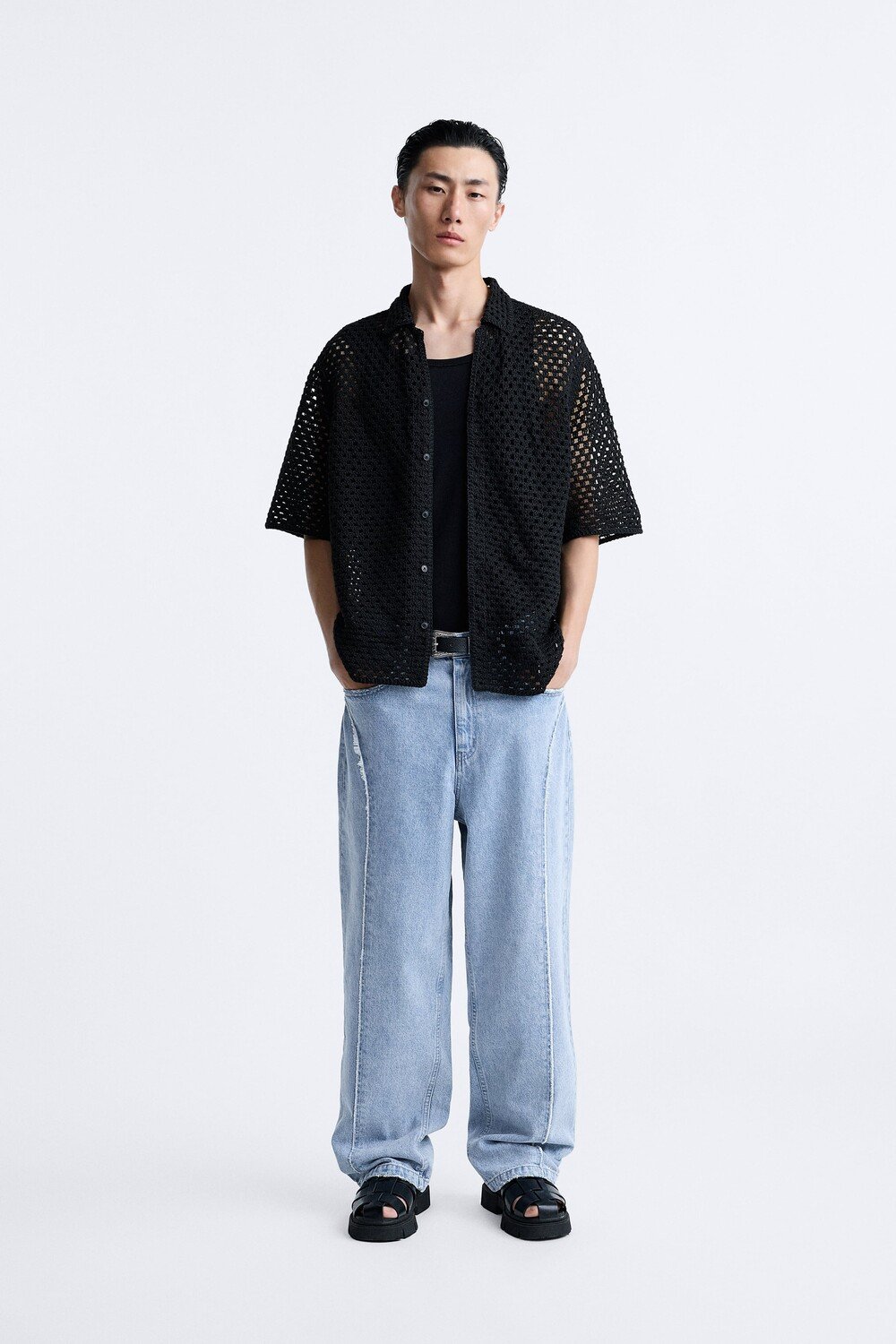 

Мешочные джинсы с прямостью Zara, голубой
