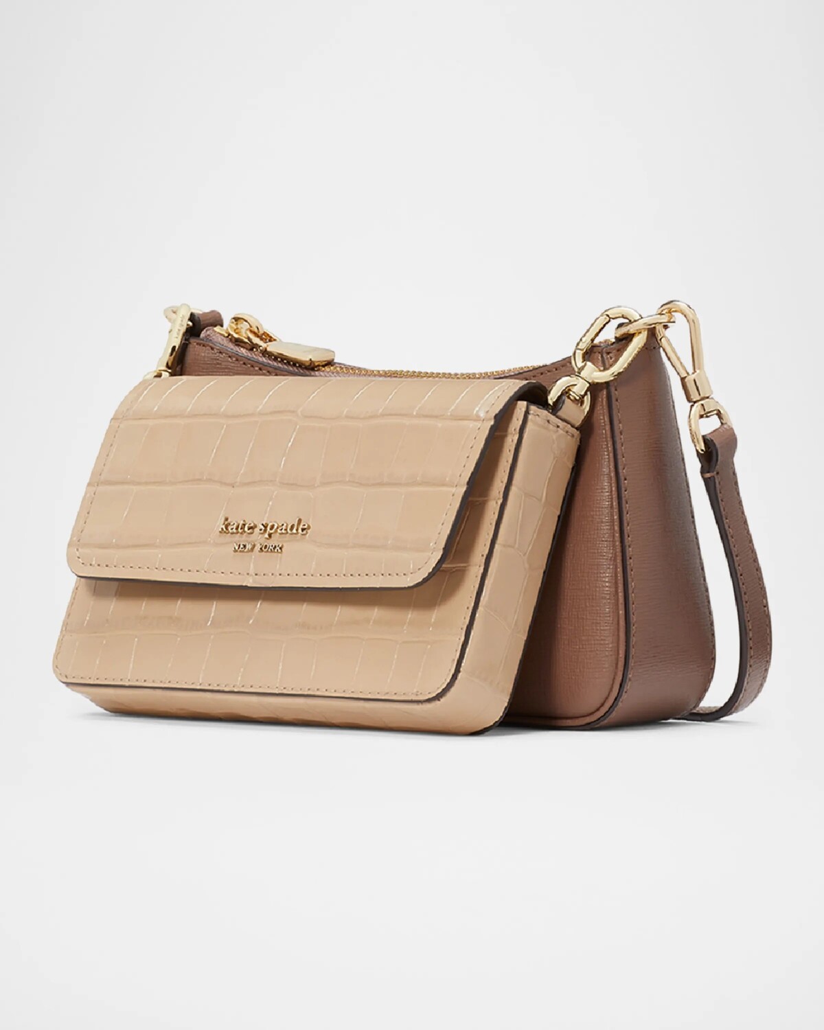 

Кожаная сумка через плечо с двойным клапаном Kate Spade New York, цвет Warm Acorn Multi
