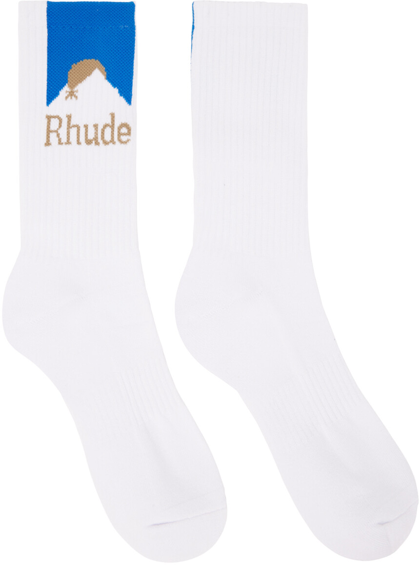 

Белые спортивные носки Moonlight Rhude, цвет White/Blue/Yellow