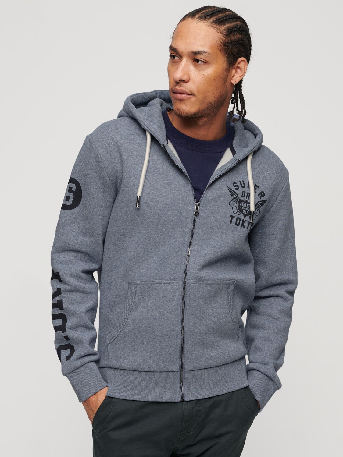

Толстовка на молнии с рисунком Athletic College Superdry, джинсовый синий меланжевый