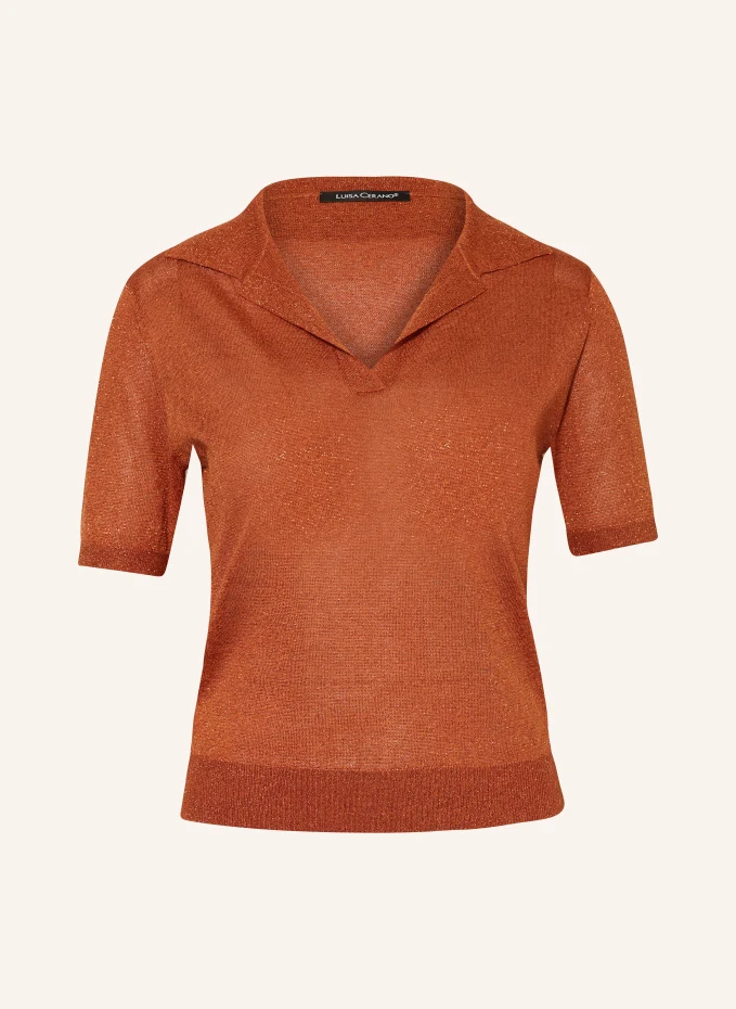 цена Вязаная рубашка-поло из блестящей пряжи Luisa Cerano, оранжевый