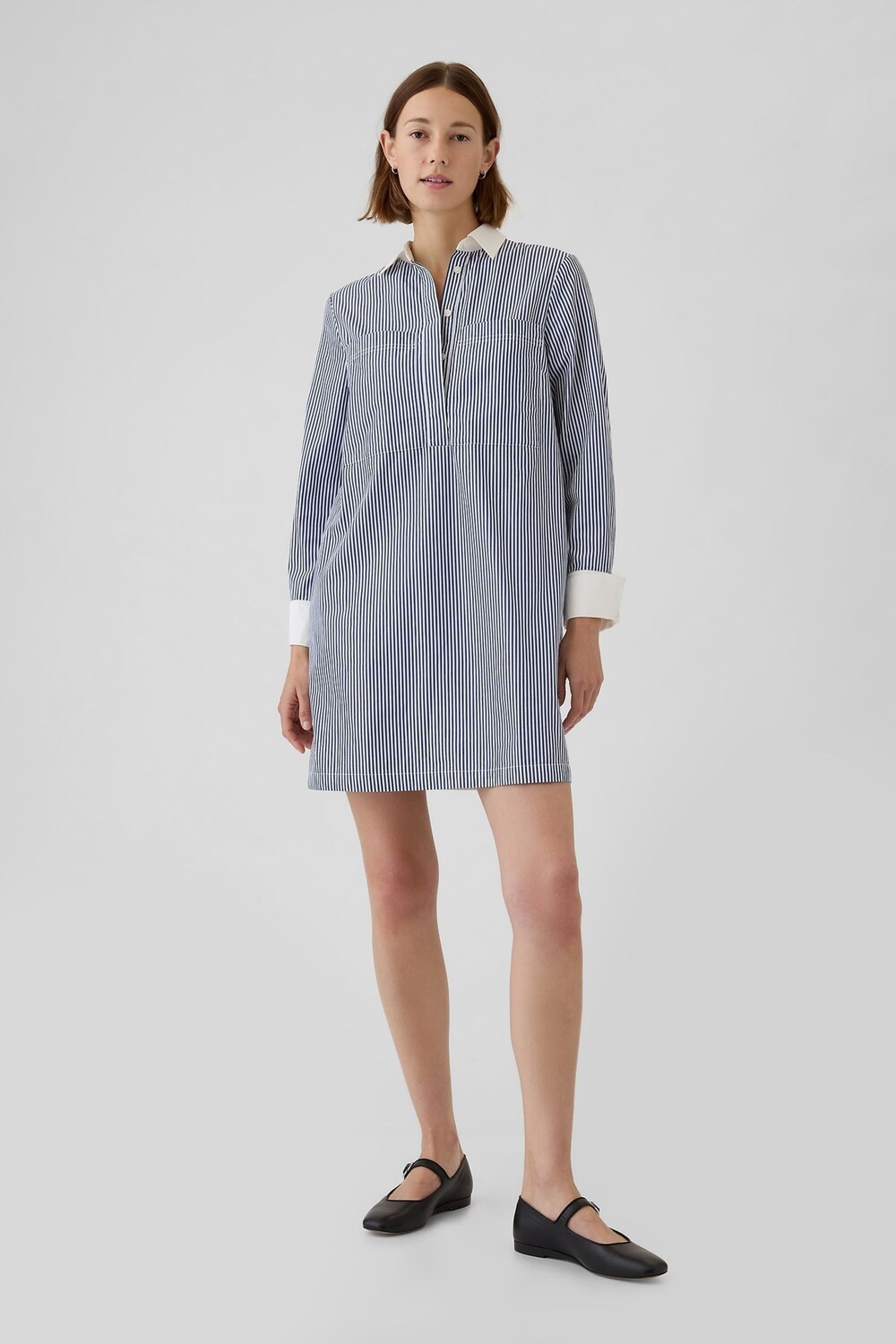 

Платье рубашка мини из хлопка Gap, синий