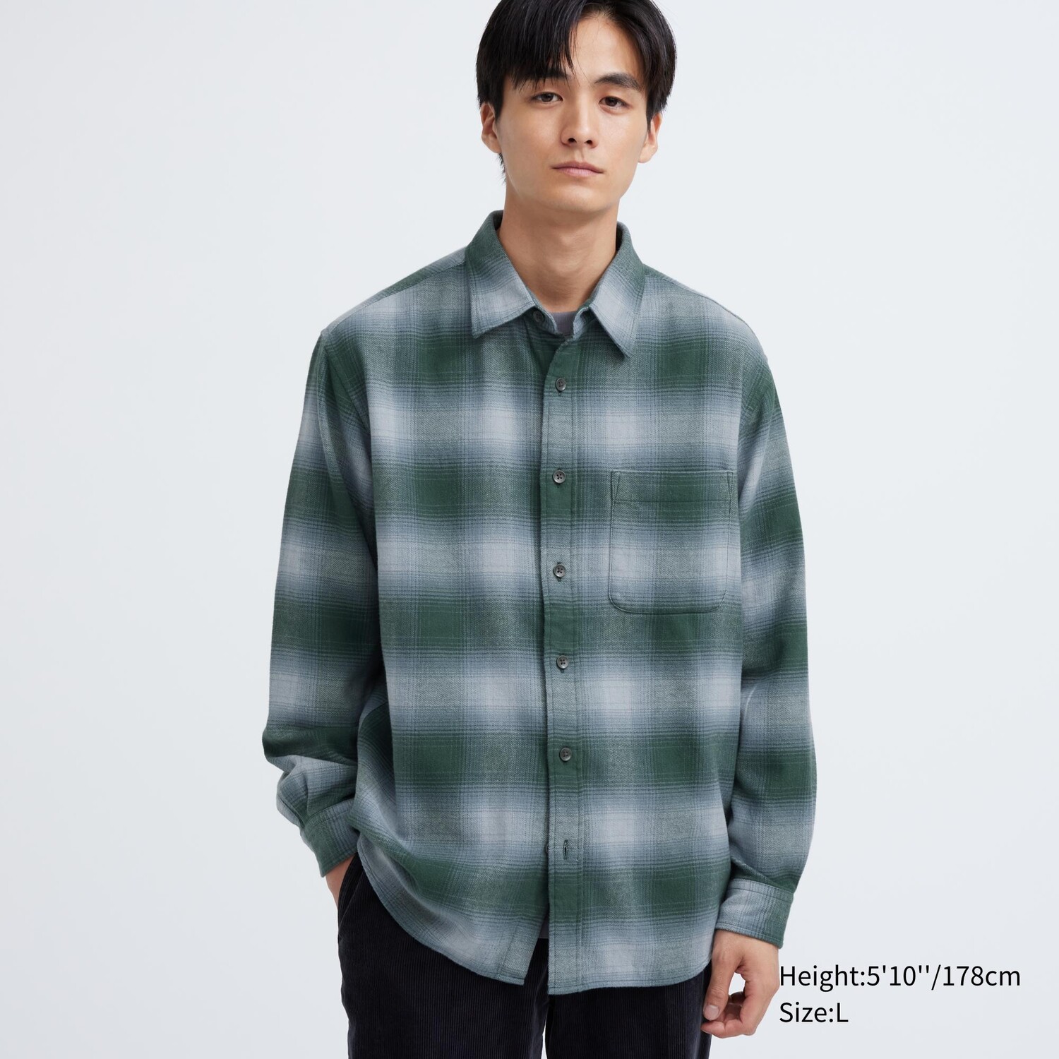 

Рубашка UNIQLO в клетку фланелевая с длинным рукавом, зеленый