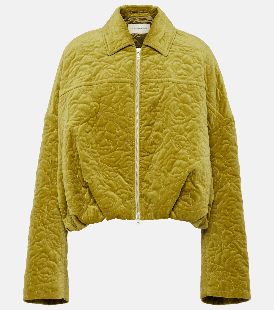 

Стеганый бархатный жакет с цветочным принтом Dries Van Noten, зеленый