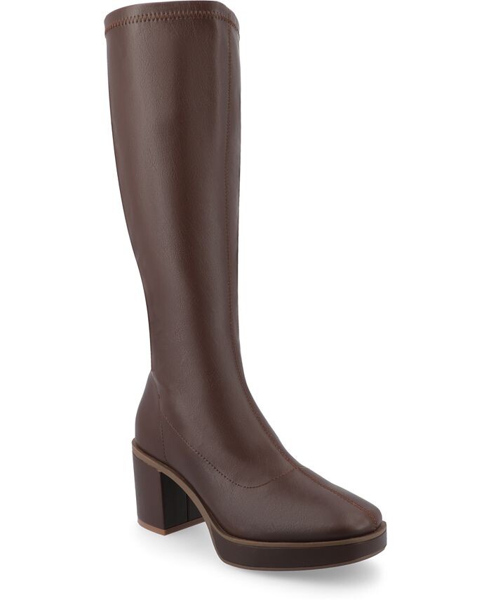 

Женские сапоги Alondra Tru Comfort из пеноматериала, широкой ширины, на платформе, с квадратным носком, стандартные ботинки до середины икры Journee Collection, коричневый