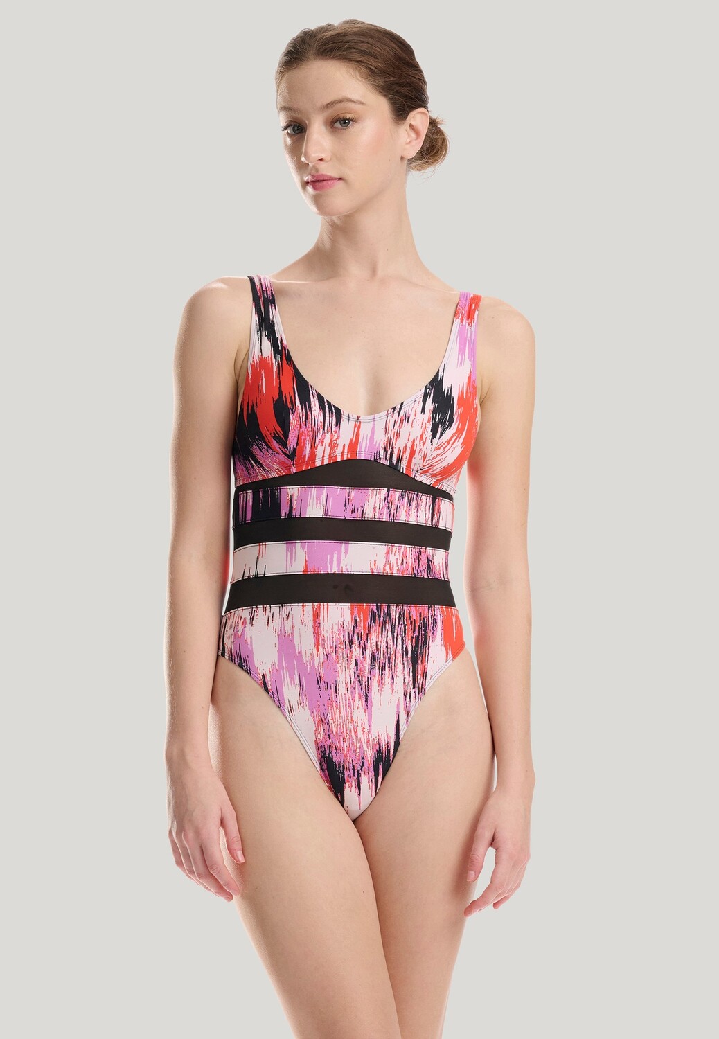 

Прозрачный и непрозрачный купальник Wolford, цвет orchid print