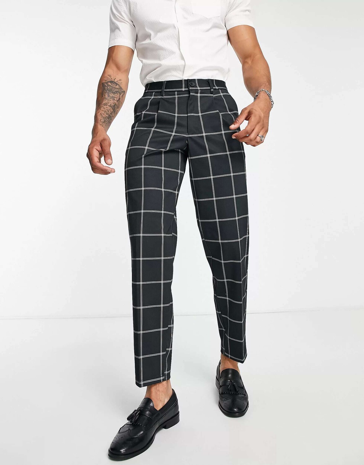 

Черные элегантные брюки в клетку с широким кроем и в клетку Jack & Jones Intelligence, Черный