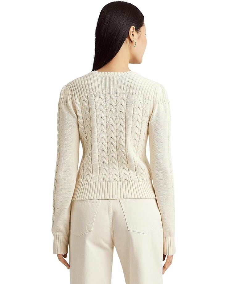 

Свитер LAUREN Ralph Lauren Cable-Knit Puff-Sleeve Sweater, цвет Mascarpone Cream