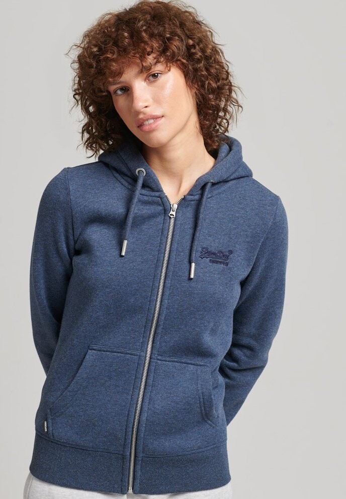 

Толстовка на молнии Superdry Vintage Logo, винтажный темно-синий меланж, Синий;серый